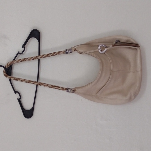 Brighton Barbados Pebbled Leather Zip Top Braided Strap Hobo Bag - Picture 3 of 16